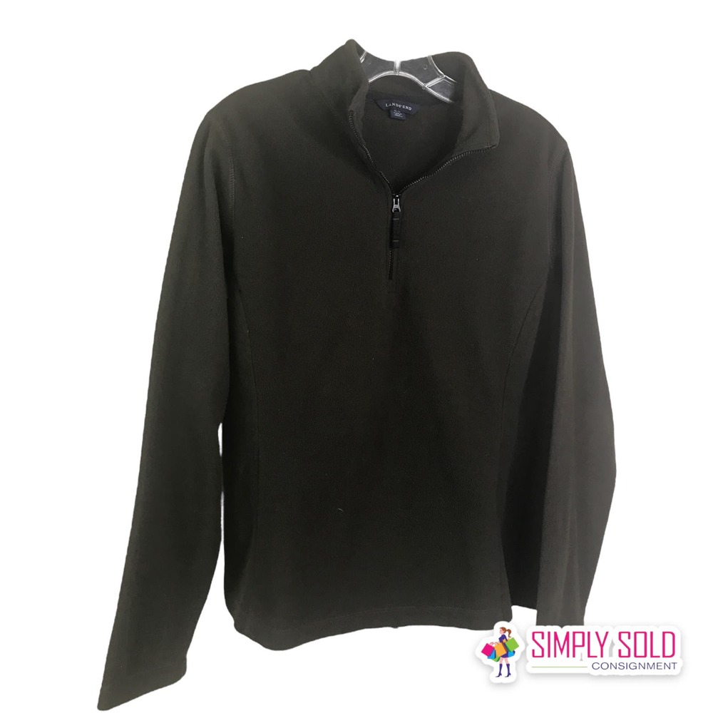 Lands'‎ End Women's Fleece Jacket Therma Check Warm Quarter Zip Brown Pullover M